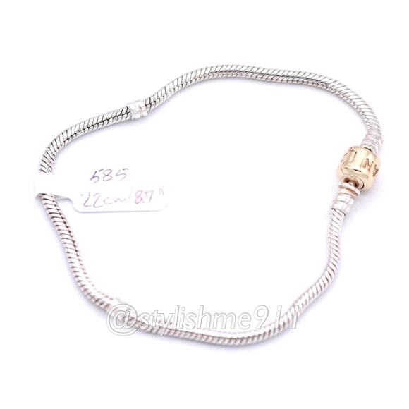 Authentic PANDORA Sterling Bracelet with 14K Gold Clasp - Picture 10 of 12